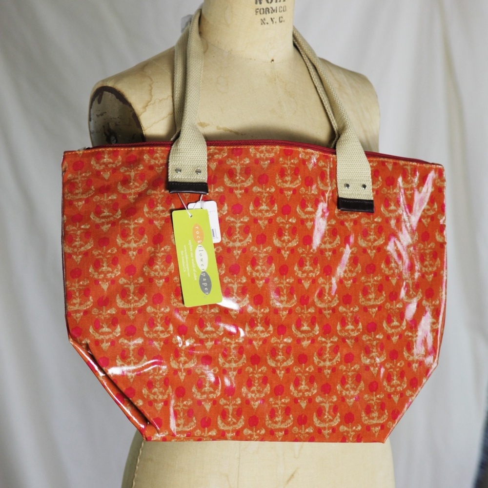 Rock Flower Paper coated linen purse/tote NWT